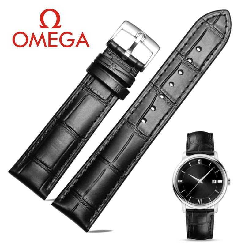 歐米茄真皮手錶帶男女原裝蝶飛超霸海馬尊霸omega錶鏈針釦摺疊扣