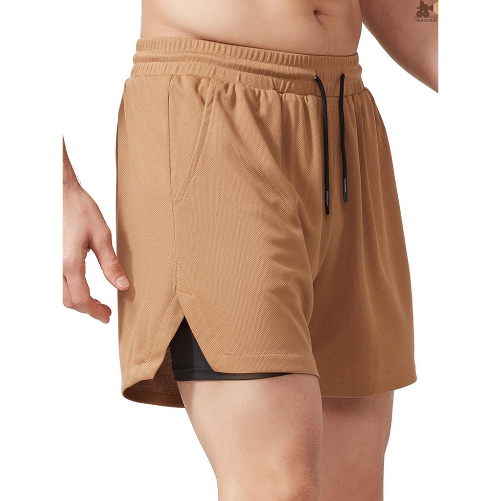 Snrx 男士運動短褲帶襯墊 2 合 1 帶口袋毛巾環速乾跑步健身短褲