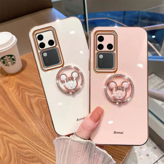 手機殼適用於 VIVO V30 Pro V30 熱銷 新款可愛軟殼粉紅色紫色手機殼帶熊指環支架後蓋