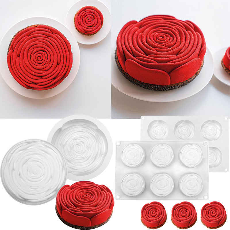 7寸慕斯蛋糕模 情人節6連千層玫瑰矽膠模具烘焙工具