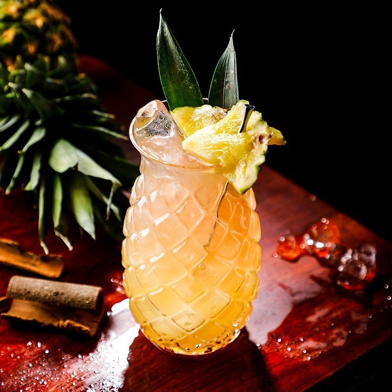 網紅酒吧鳳梨雞尾酒杯創意浮雕雞尾酒果汁杯玻璃杯調酒鳳梨杯水杯