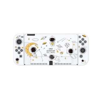 太空人適用任天堂遊戲機switch oled白色保護套可愛卡通透明joycon手柄套分離式tpu可插底座ns矽膠保護殼新