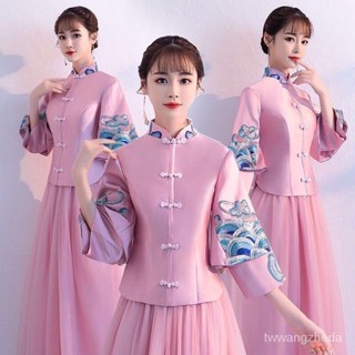 新款伴娘服姐妹團晚禮服顯瘦中式連衣裙旂袍學生女中國風長款禮服