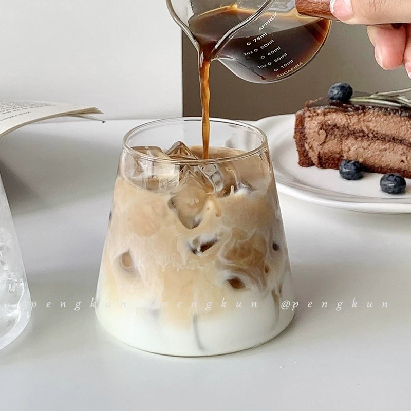COCO日式富士山玻璃杯高硼矽耐高溫可微波玻璃水杯創意火山造型玻璃咖啡杯拿鐵  ins牛奶杯果汁杯網紅水杯
