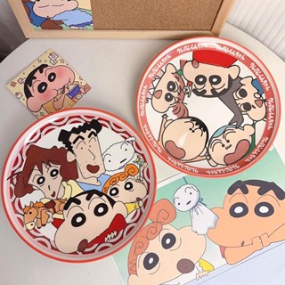 可愛ins卡通趣味蠟筆小新餐具學生家用廚房甜品水果盤ins高顏值可愛陶瓷盤子 菜盤子 餐盤 陶瓷餐盤 碟子 盤子家用陶瓷