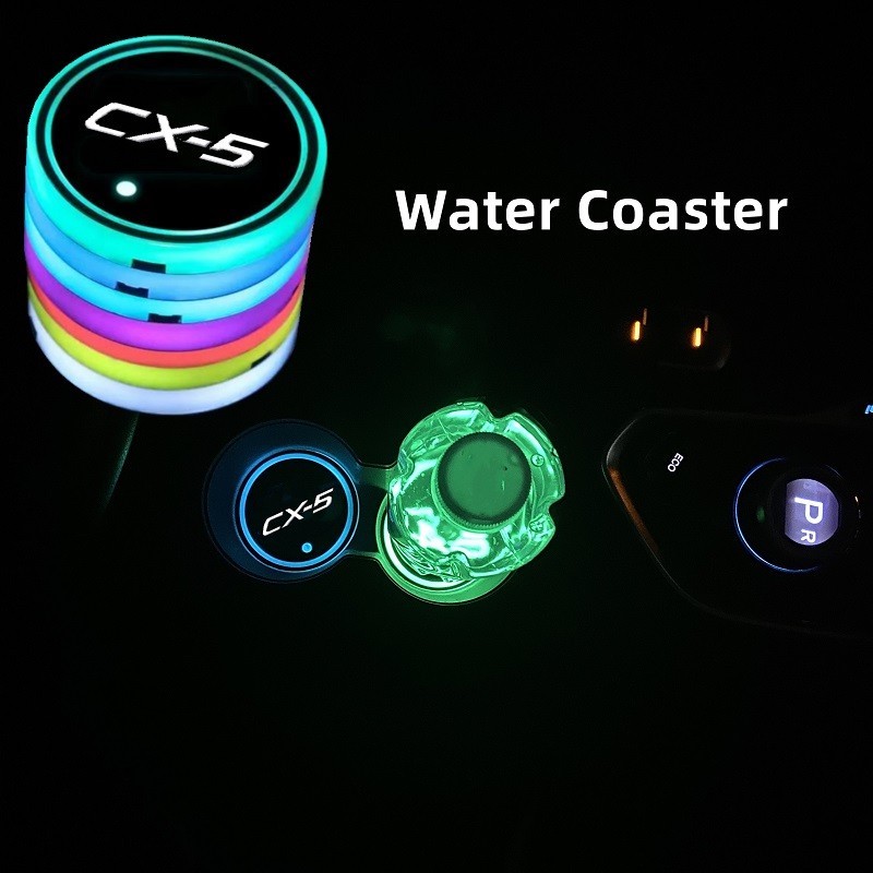 MAZDA 發光汽車水杯杯墊支架 7 彩色 USB 充電汽車 Led 氛圍燈適用於馬自達 CX5 CX-5 CX 5 汽