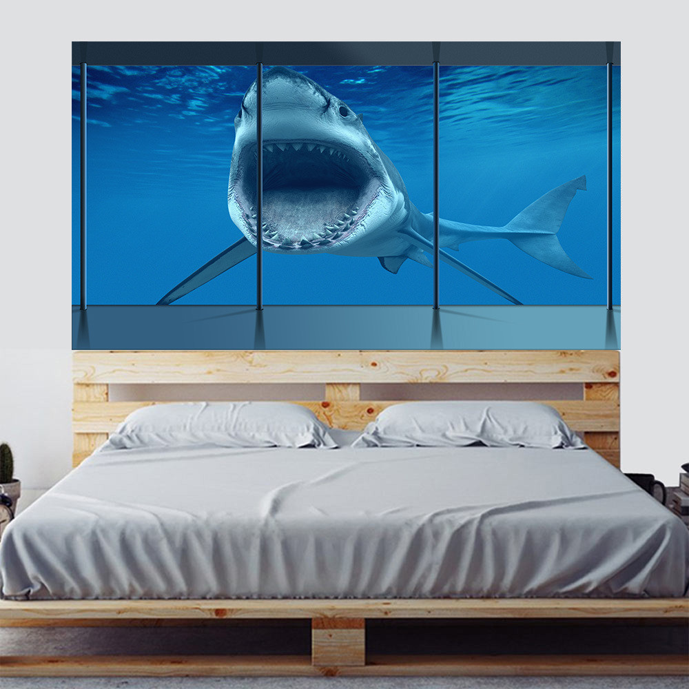 3d窗臺風景深海鯊魚床頭貼 創意牆貼個性家庭裝飾壁紙壁畫