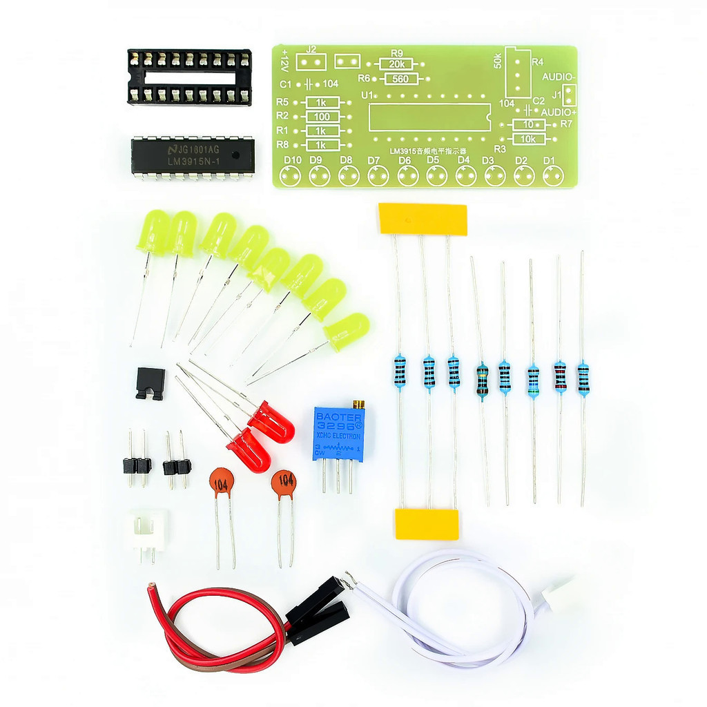 Lm3915 10 LED 聲音音頻頻譜分析儀電平指示器套件 DIY 電子焊接練習套裝