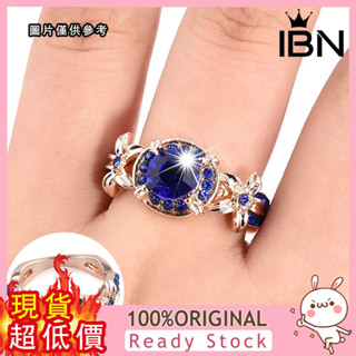[小念飾品] 藍寶石玫瑰金滿鑽訂婚戒指戒指珠寶花朵戒指
