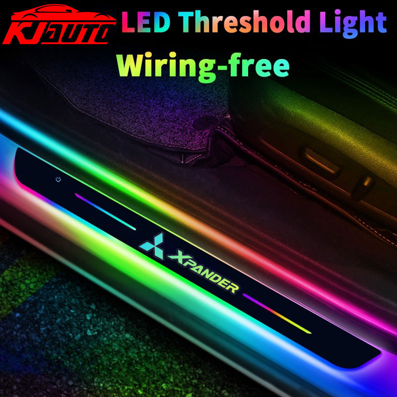 MITSUBISHI 三菱 Xpander 汽車 LED 動態流量燈門檻板 7 色彩色門檻保護條 USB 電源無接線徽標