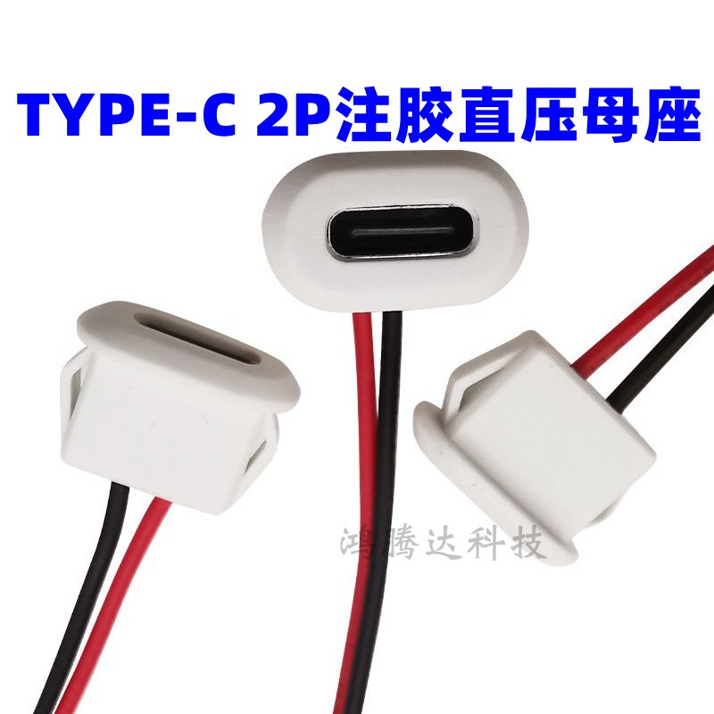 2.29 TYPE-C 2P注膠 直壓式母座 檯燈橢圓充電口 電動車 汽車usb連接器