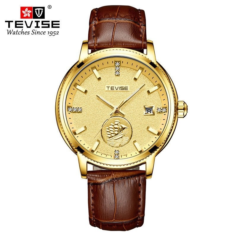 【現貨秒發】瑞士TEVISE新款機械錶精鋼帶圓形男士手錶全自動錶 9HGW