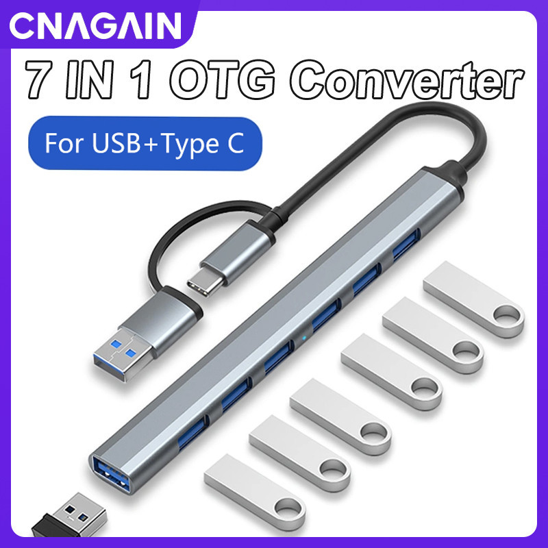 華為 Cnagain 7 合 1 多功能 OTG 適配器集線器用於 USB/C 型,USB 3.0/2.0 多端口轉換器