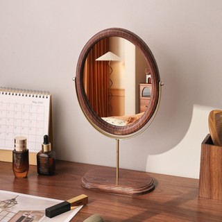 臺式化妝鏡新中式鏡子簡約輕奢宿舍桌面復古國風木質梳妝鏡可旋轉