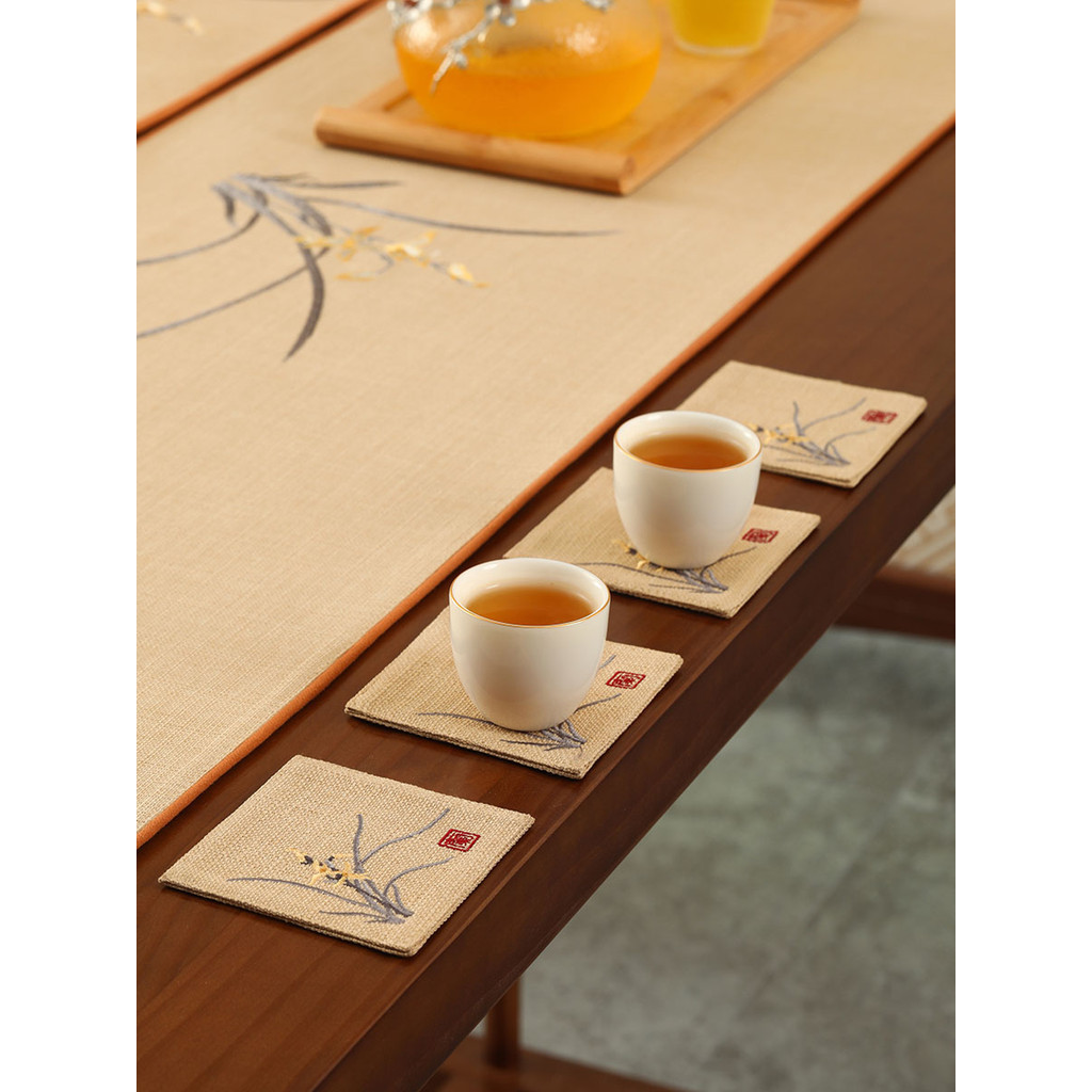 【全場客製化】 新中式茶桌小杯墊茶席防燙隔熱茶几墊子茶桌墊布藝防水茶杯墊客製