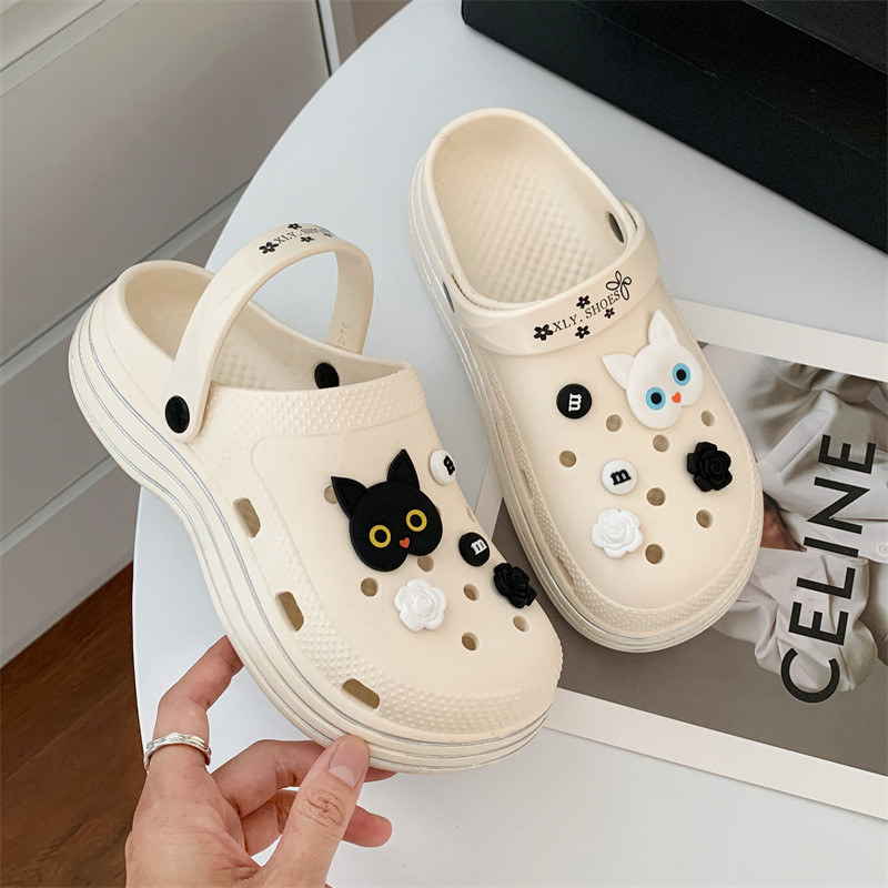 Lokal Stella 涼鞋 Crocs 女式貓圖案貓現代涼鞋坡跟 Baim Fuji 可愛
