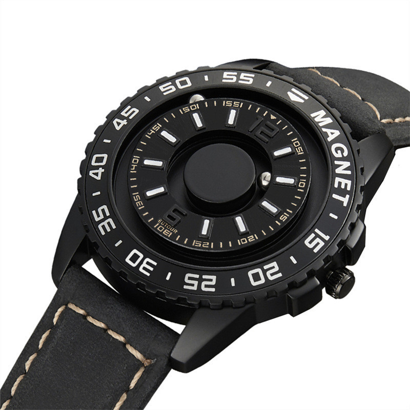 EUTOUR新款合金手錶   簡約磁力鋼珠時尚概念平行鋼珠皮帶男士手錶 E026