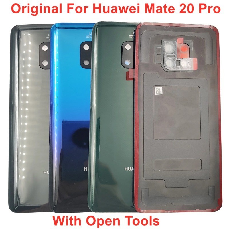 適用於華為 Mate 20 Pro 玻璃電池蓋後門外殼面板外殼的原裝後蓋帶相機框架鏡頭手電筒膠