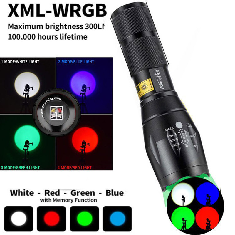 4 種顏色合 1 Rgb 手電筒 18650 可充電電池燈泡,可變色 100000 流明強力燈籠