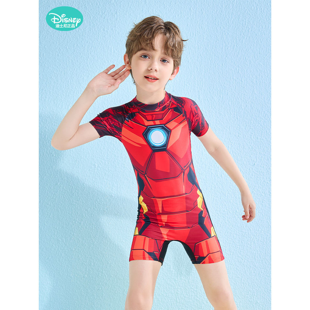 現貨- 迪士尼兒童泳衣2023夏季新款漫威鋼鐵俠男童連身速乾專業游泳套裝