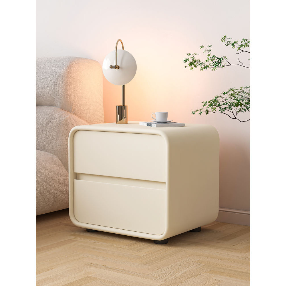 🚚免運🚚 ♞全實木床頭櫃網紅奶油風輕奢窄邊簡約現代臥室床邊收納圓形置物櫃