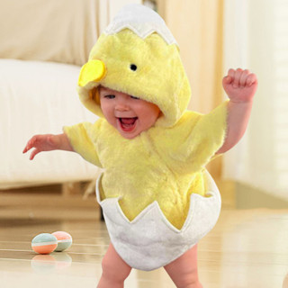 嬰兒萬聖節服裝嬰兒雞服裝可愛的嬰兒小雞服裝適合新生兒和幼兒柔軟毛絨雞緊身衣褲,適合角色扮演生日派對和照片道具