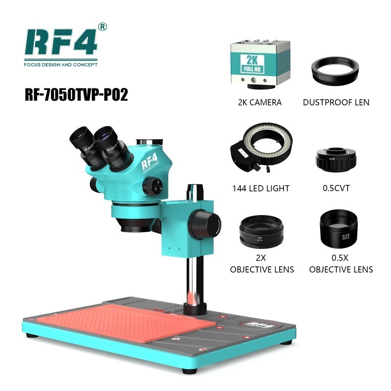 Rf4 3.5-100X HDMI 2K 相機三目立體變焦顯微鏡 0.5X 2X 巴洛鏡頭 BGA 焊接放大 RF705