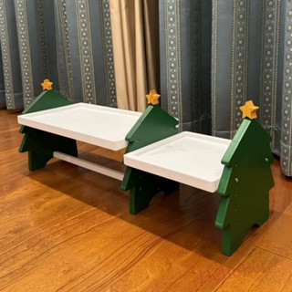 熱銷 免運⭐️聖誕樹實木寵物餐桌加高度可調護頸貓咪碗架中小型犬禮物松樹碗架