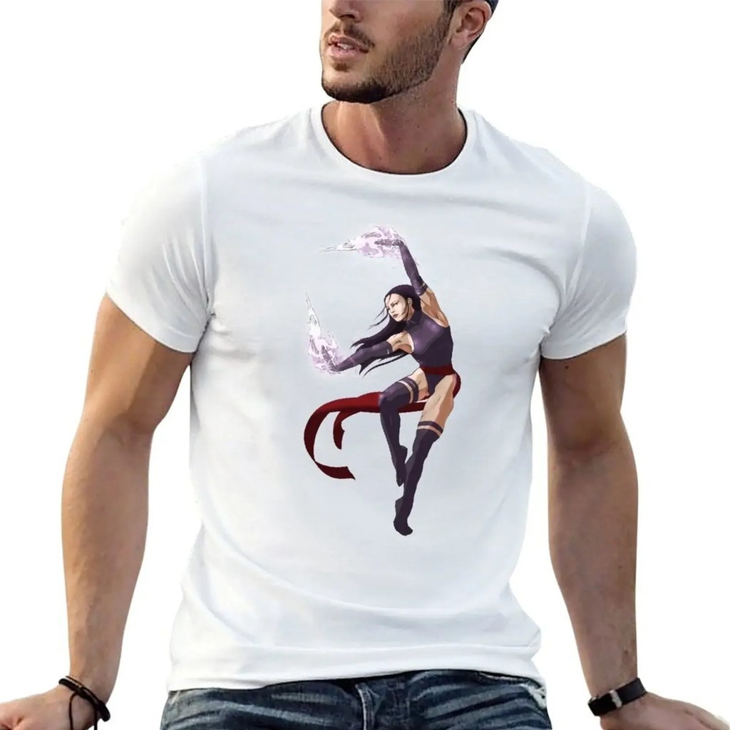 漫威X戰警X-men靈蝶Psylocke圖案印花男士百分百純棉圓領短袖T恤上衣