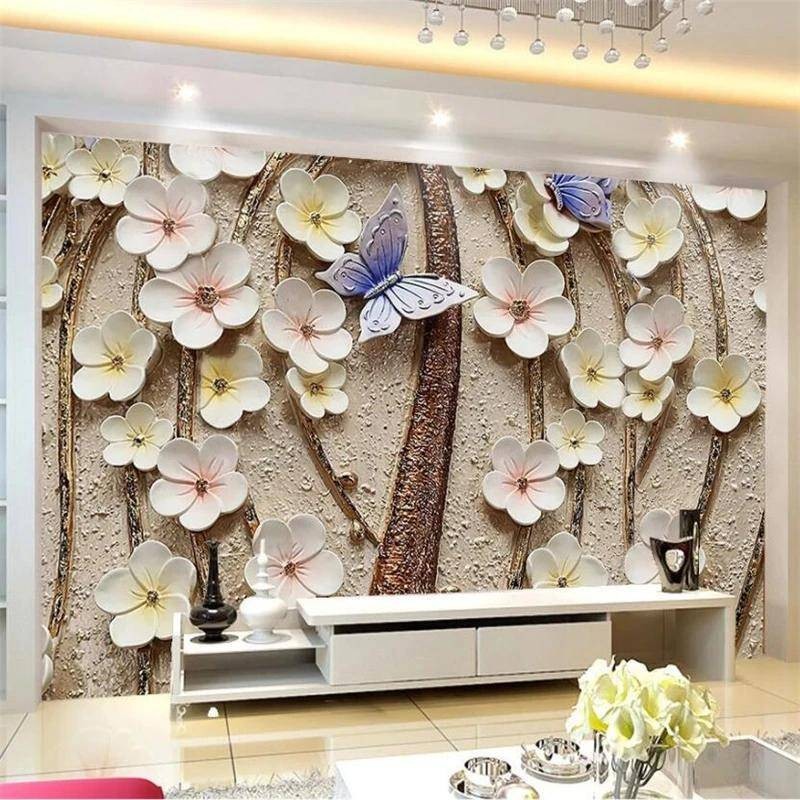定制花蝴蝶浮雕背景 3d 照片壁畫壁紙適用於客廳電視沙發背景