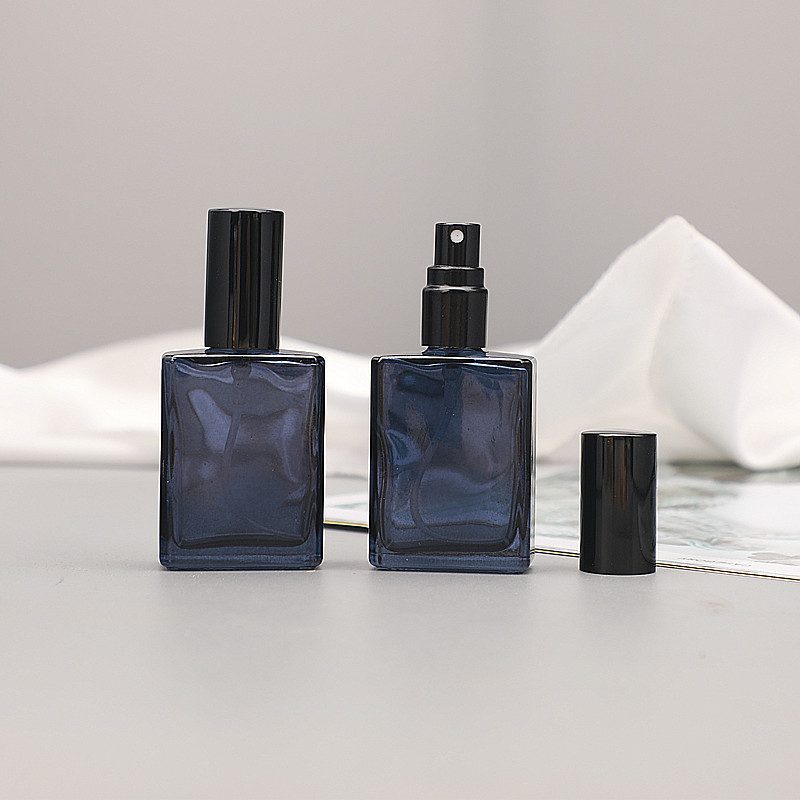 15ml方形小樣品獨立裝瓶便攜黑色蓋噴霧瓶深藍色玻璃香水空瓶