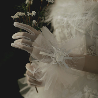 婚紗禮服手套 新娘結婚禮儀手套 拍照寫真攝影花朵優雅復古 1081