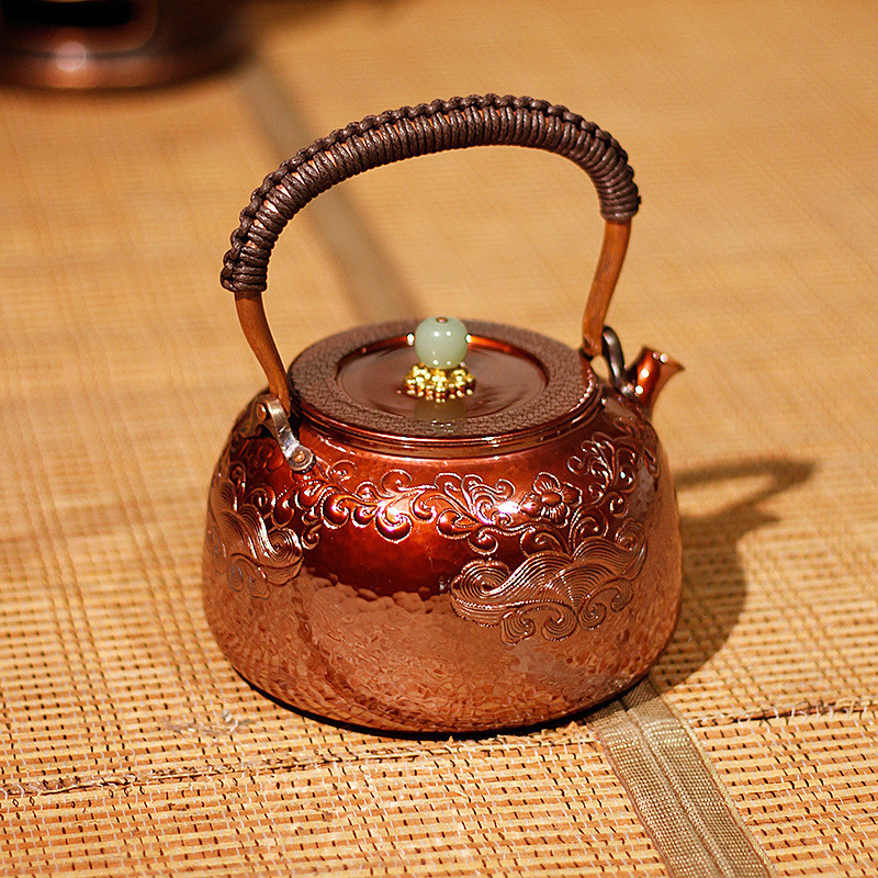 新款大容量銅壺1L 一張打銅壺煮水套裝 無塗層紫銅壺 燒水茶具