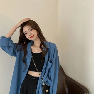 【遇見美衣】S-2XL 大尺碼女裝 防曬襯衫上衣女 夏季韓版新款學院風 法式設計感 通勤 百搭 小眾 寬鬆襯衣外套
