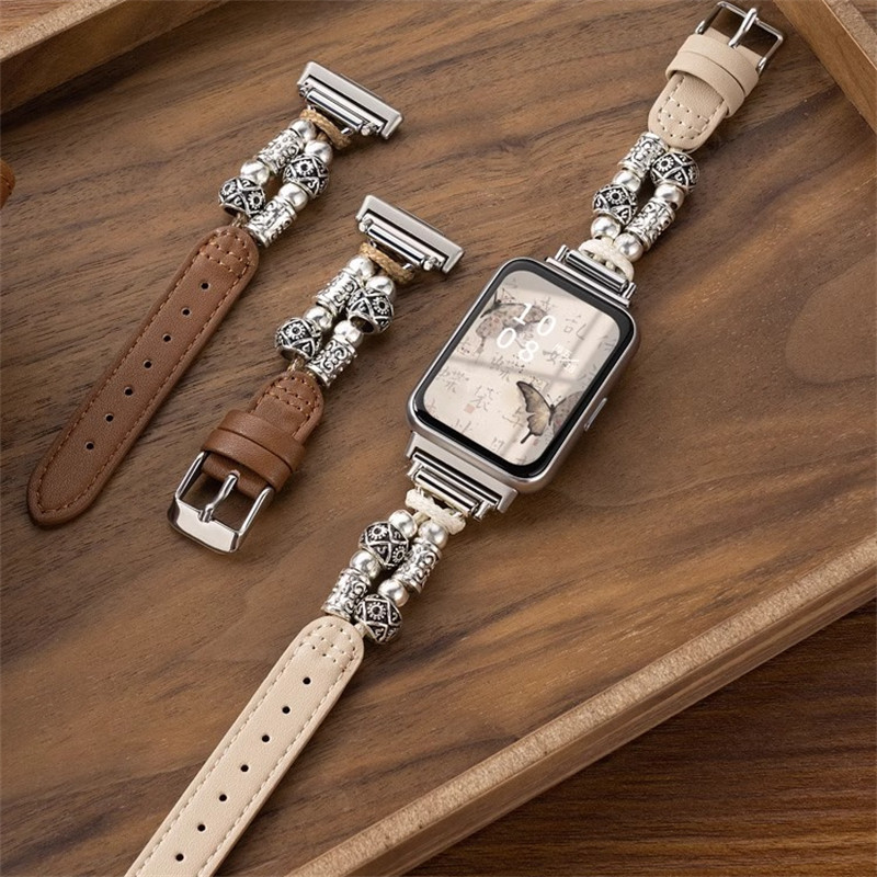 新中式串珠皮質金屬扣錶帶 新品小米8pro錶帶 小米8pro新中式錶帶 小米手環8Pro串珠錶帶 雅緻創意男女款錶帶