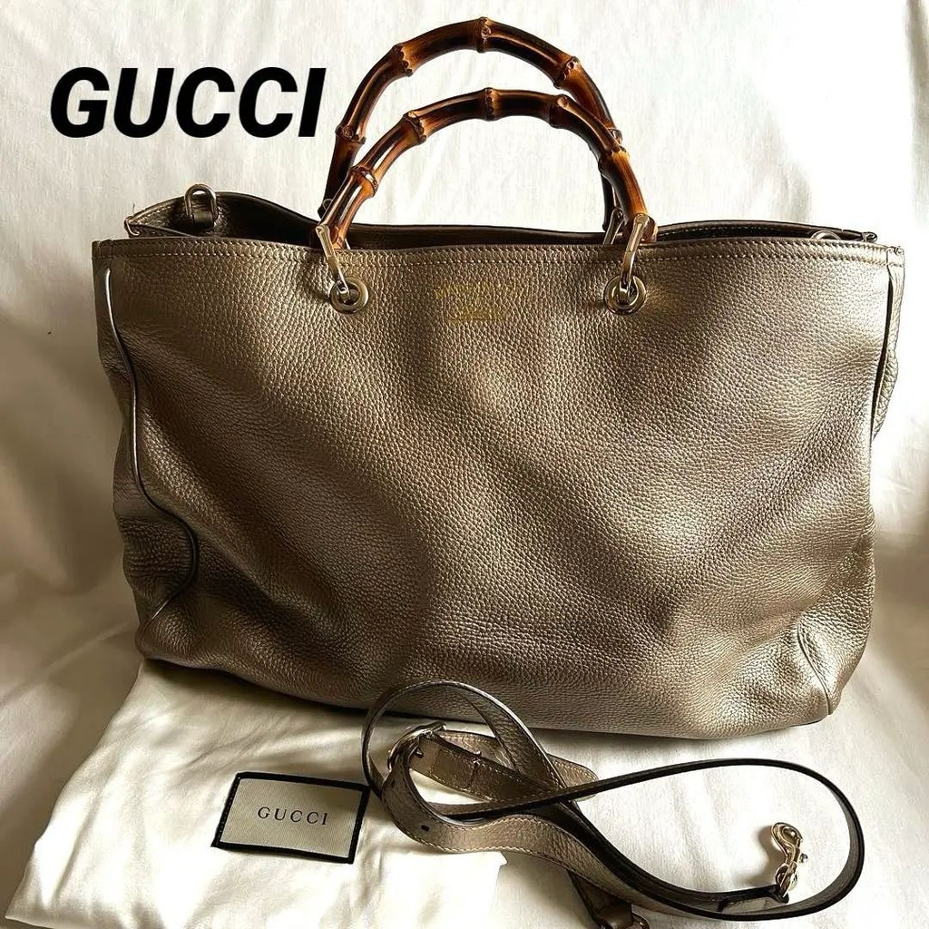 GUCCI 古馳 托特包 竹節系列 Shopper包款 Large 皮革 mercari 日本直送 二手