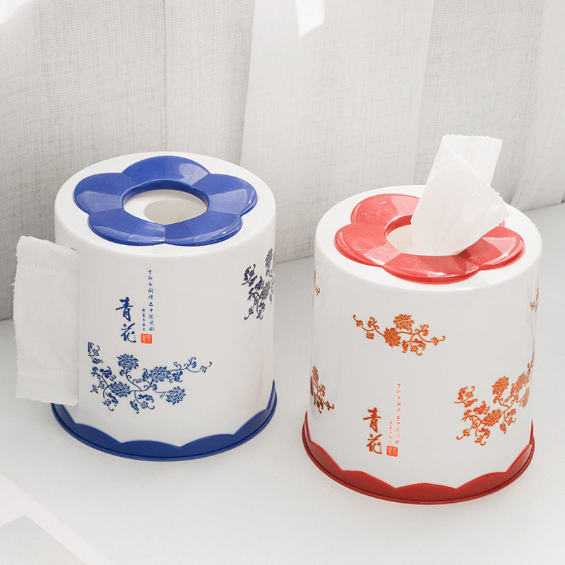 JZUA 餐廳塑膠圓紙桶紙巾盒茶几抽紙盒國潮創意圓紙抽盒客廳桌面捲紙筒