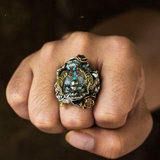 泰銀 戒指 男 復古 聚寶 金蟾 手工 寶石 鑲嵌 精品 指環