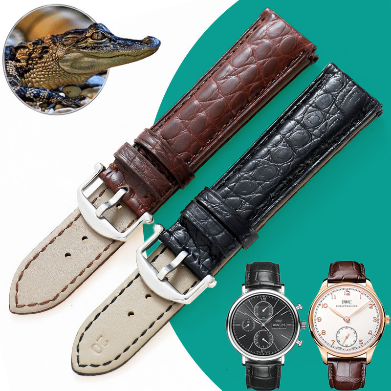 新萬國IWC鱷魚皮錶帶代用柏濤菲諾/葡萄牙飛行員馬克16手錶帶男配件