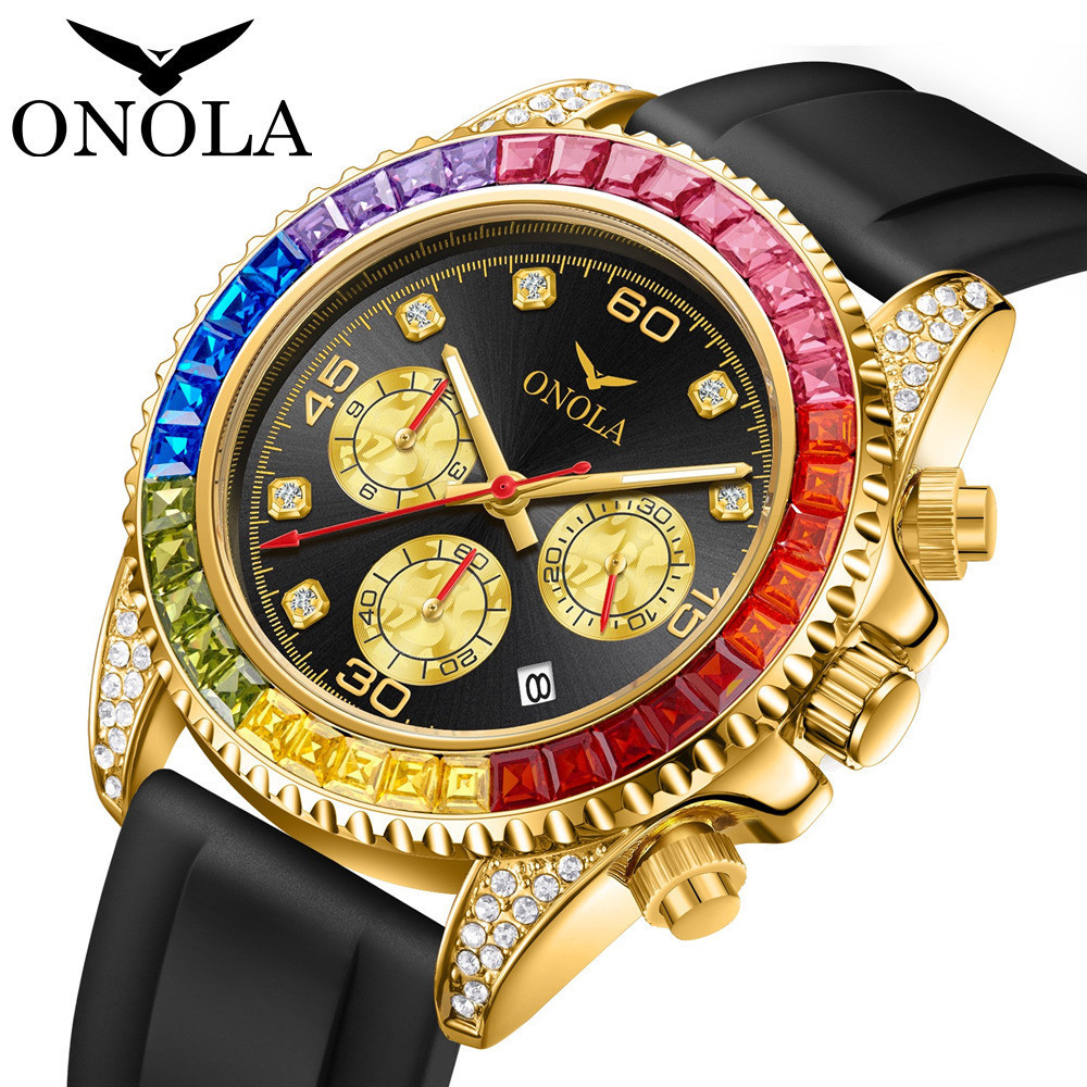 ONOLA時尚商務男士手錶  防水矽膠帶彩虹迪男士新款手錶