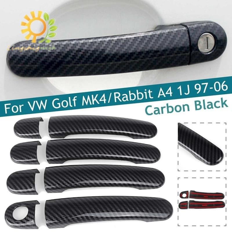 8pcs 適用於 Golf 4 MK4/Rabbit A4 1J 1997-2006 車門把手罩裝飾碳纖維黑色車門把手罩
