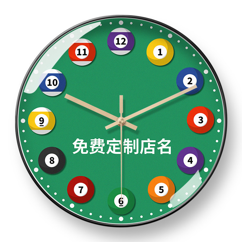客製化【時鐘】檯球鐘錶 桌球 俱樂部 訂製 掛鐘logo 店名現代 自動對時鐘掛錶 靜音裝飾