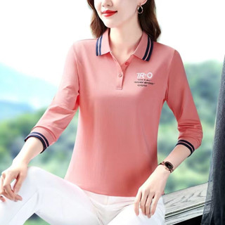 XIXI C 春季長袖T恤女士長袖polo衫女2025新款遮肚遮肉上衣減齡打底上衣 運動上衣女 3B