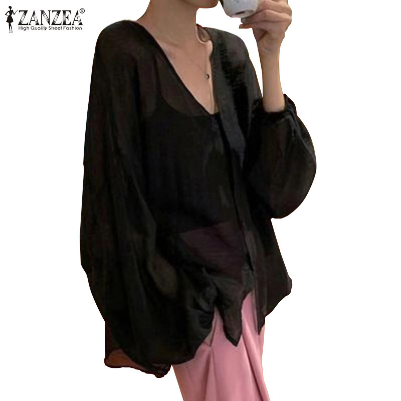 Zanzea 女式韓版休閒寬鬆長袖 V 領拼布襯衫