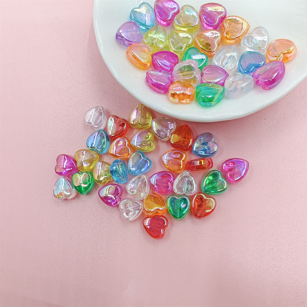 魅力項鍊珠子 50 件彩色玻璃首飾製作 DIY 手鍊耳環心形