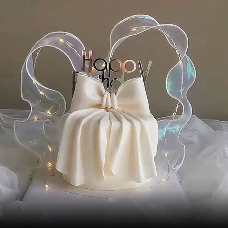 彩色絲帶蛋糕套裝 女神絲帶蛋糕裝飾派對情人節裝飾