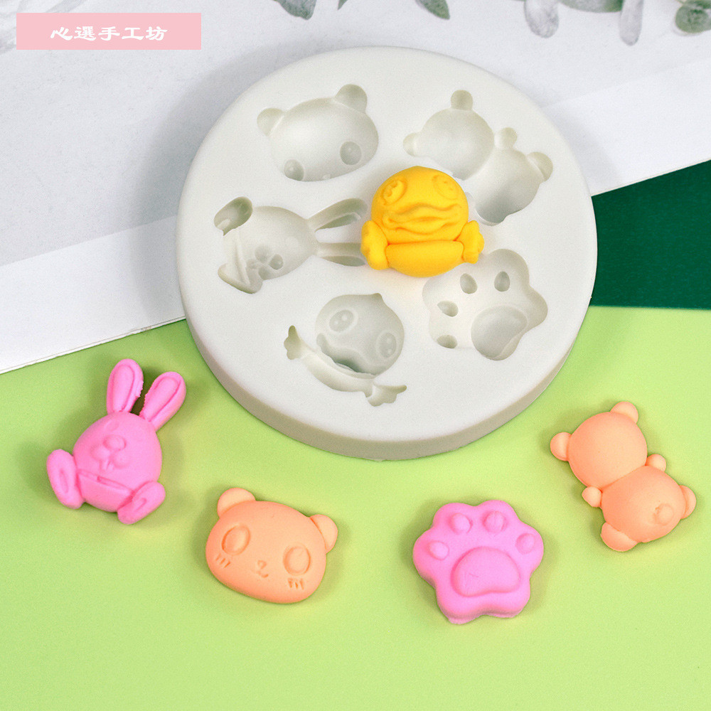 烘焙手作 烘焙模具新款卡通兔子小動物翻糖矽膠模 貓爪熊貓巧克力蛋糕裝飾烘焙工具