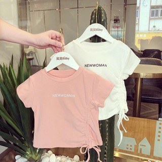 女童短袖夏季薄款素色棉T恤兒童印花字母上衣韓系時尚女童服裝