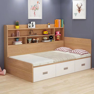 現代簡約榻榻米床小戶型單人床帶書架版式床頭高箱雙人儲物兒童