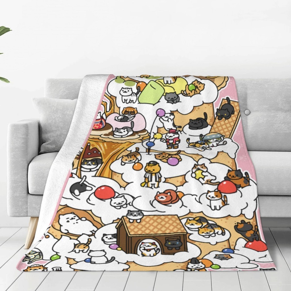 Neko Atsume Kitty 收藏家超柔軟微絨毛毯保暖毯大號床沙發飛機平板床上用品